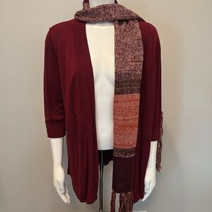 Premise Studio Open Front Knit Burgundy Cardigan & Nine West Knit Scarf Size 0X